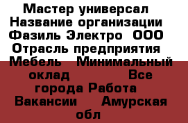 Мастер-универсал › Название организации ­ Фазиль Электро, ООО › Отрасль предприятия ­ Мебель › Минимальный оклад ­ 30 000 - Все города Работа » Вакансии   . Амурская обл.